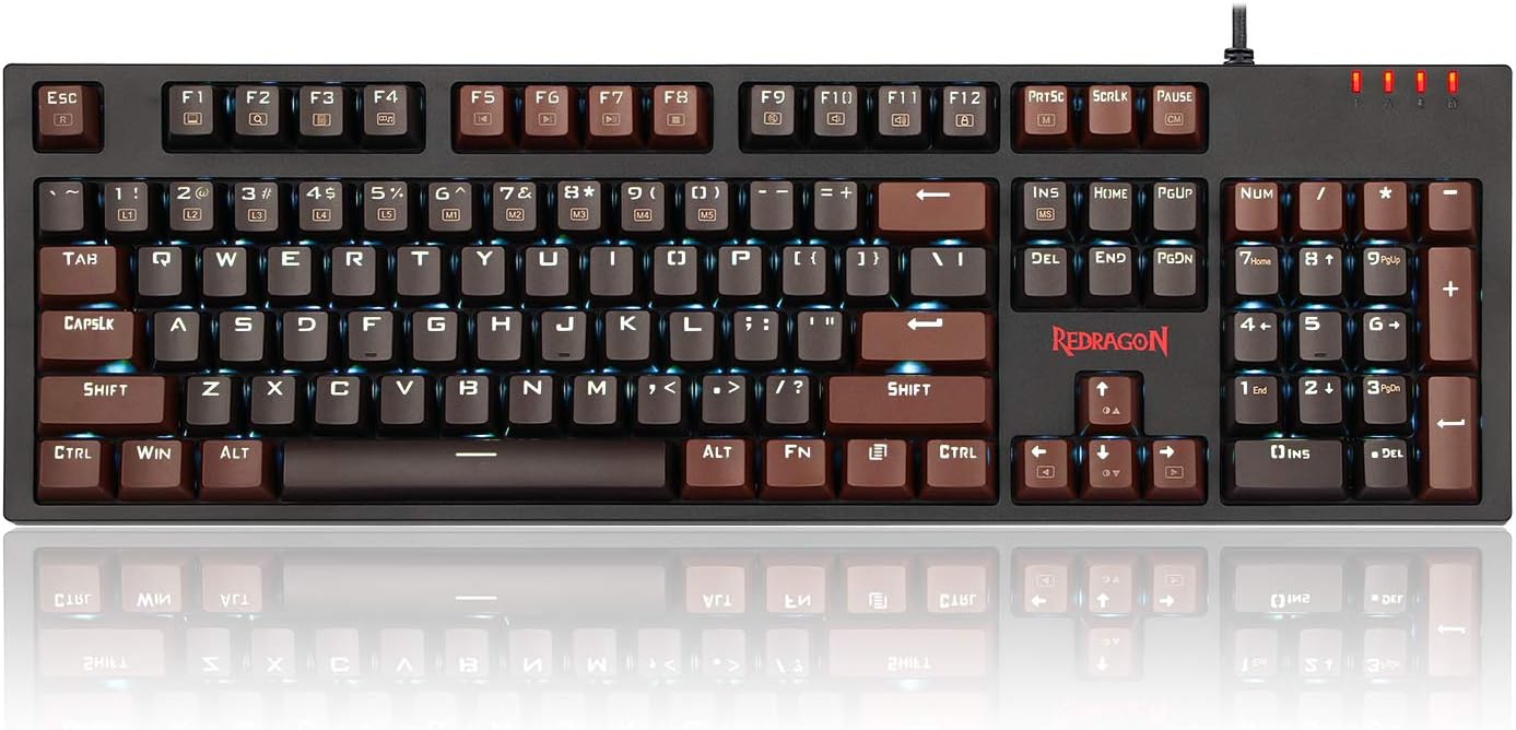 Redragon K592 Apas Mechanical Gaming Wired Keyboard with Ultra Fast V-Optical Blue Switches, White Backlit, Tactile & Highly Precision, 104 Keys Standard for Windows PC Gamers, Dark Brown Redragon K592 Apas Mechanical Gaming Wired Keyboard with Ultra Fast V-Optical Blue Switches, White Backlit, Tactile & Highly Precision, 104 Keys Standard for Windows PC Gamers, Dark Brown